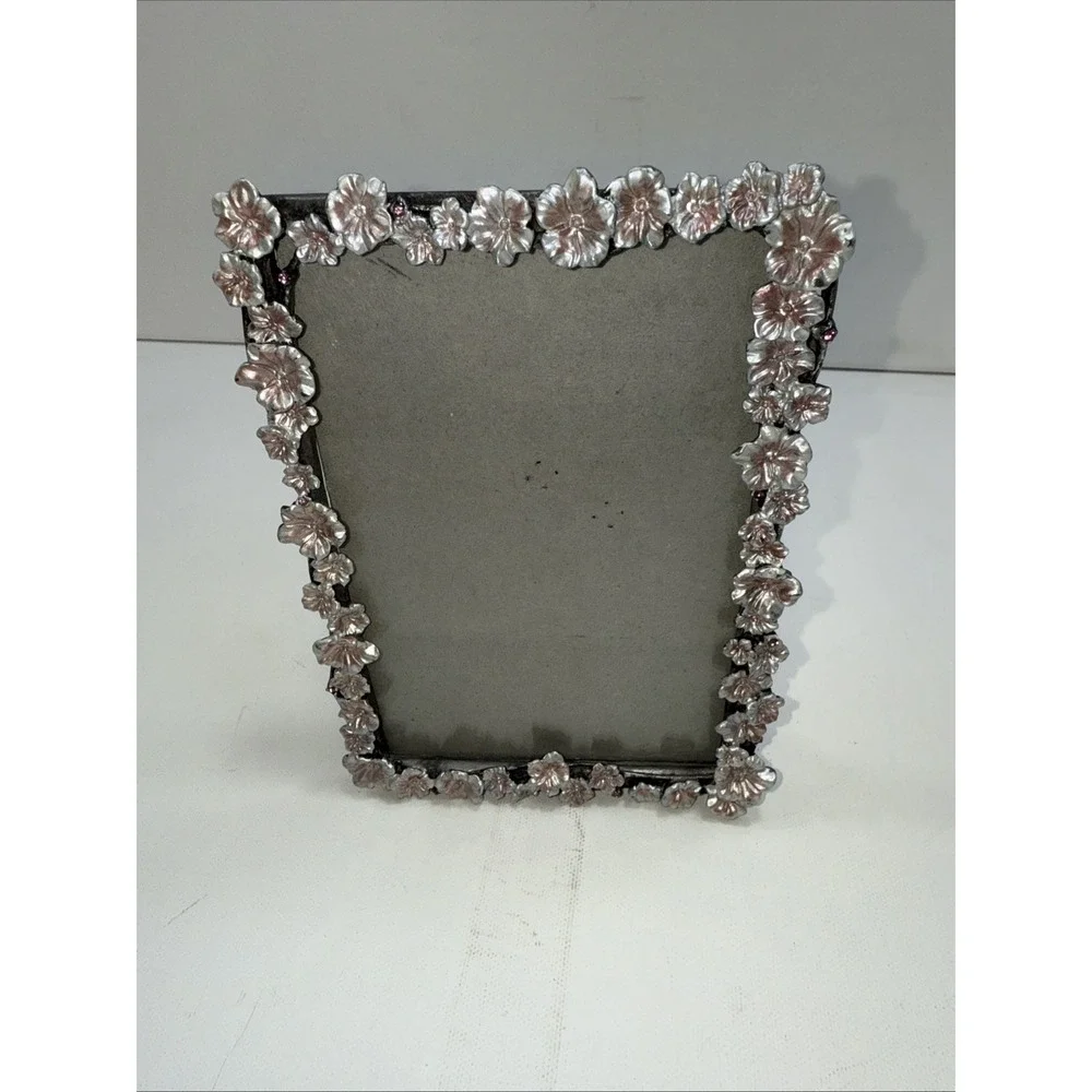 Vintage Gorgeous Metal Photo frame Beautiful Pink Flowers‎ Heavy 6×4